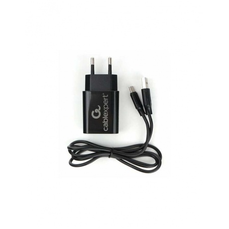 Сетевое зарядное устройство Cablexpert MP3A-PC-37 USB 2 порта, 2.4A, черный + кабель 1м Type-C - фото 2