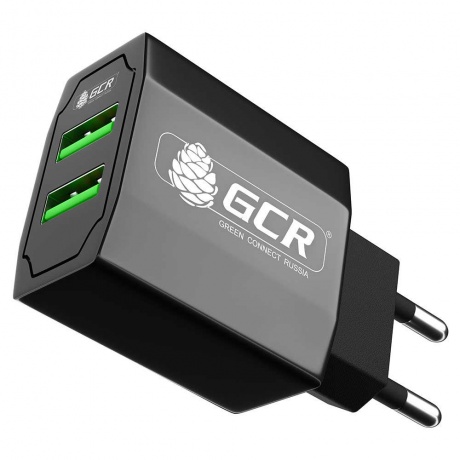 Сетевое зарядное устройство GCR GCR-51982 на 2 USB порта 3.1 A, черное - фото 1