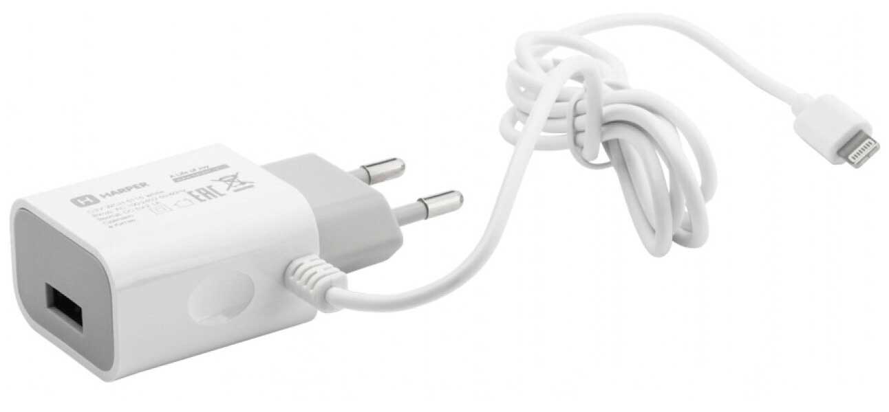 Сетевое зарядное устройство HARPER WCH-5118 WHITE 1xUSB 2.1A + кабель USB Type-C