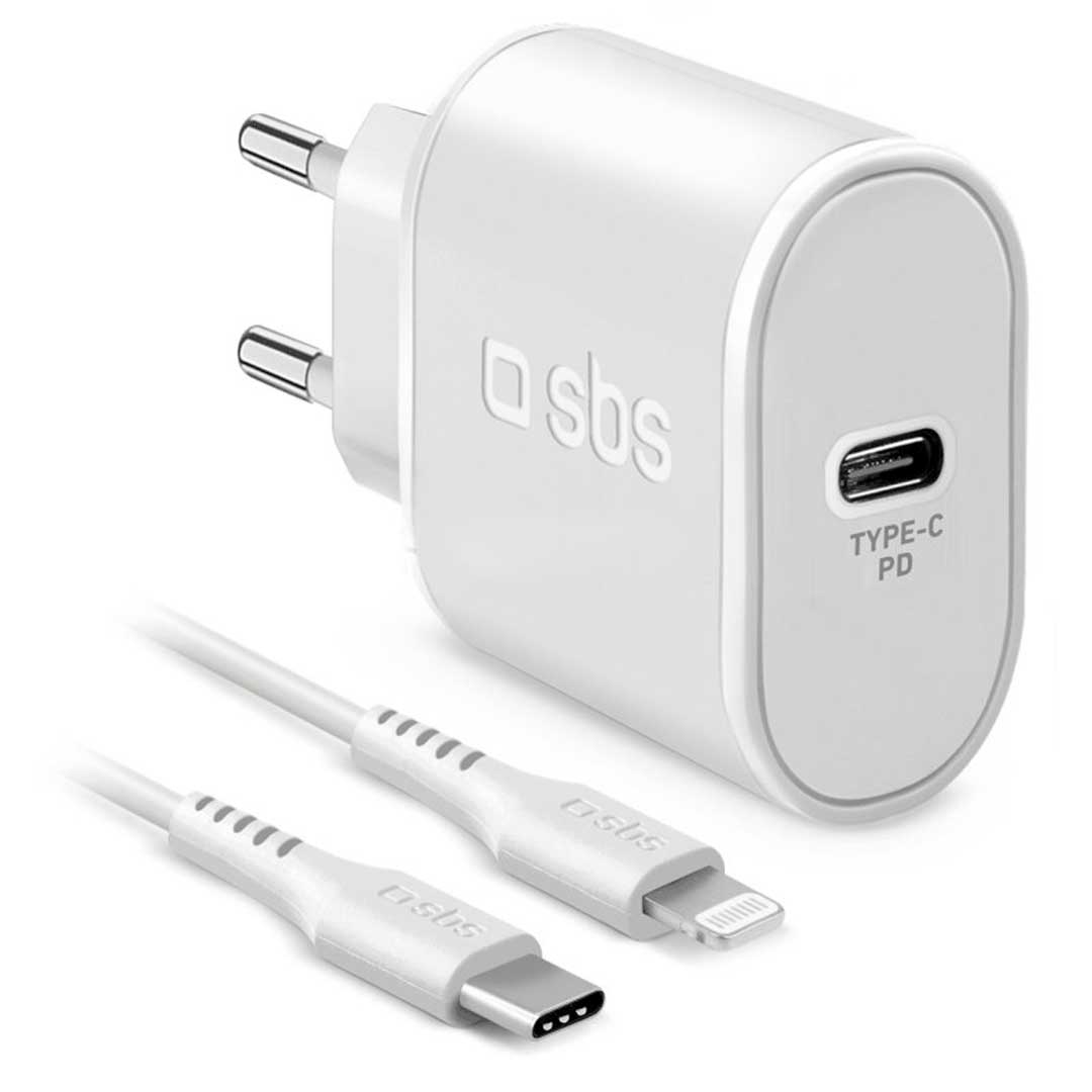 Сетевое зарядное устройство SBS 1 USB Type-C порт, 18Вт, + кабель Type-C-Lightning, белый (TETRKITPD18LIGW)