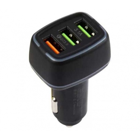 Автомобильное зарядное устройство Red Line Tech USB (QС 3.0 18W) + 2 USB (3,1А) (модель C23), черный - фото 1