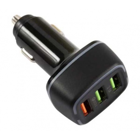 Автомобильное зарядное устройство Red Line Tech USB (QС 3.0 18W) + 2 USB (3,1А) (модель C23), черный - фото 2