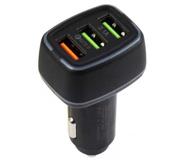 Автомобильное зарядное устройство Red Line Tech USB (QС 3.0 18W) + 2 USB (3,1А) (модель C23), черный