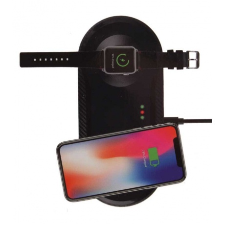 Беспроводное зарядное устройство Red Line Qi-11 на два устройства (часы и телефон), черный - фото 4