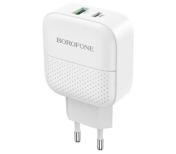 Сетевое зарядное устройство Borofone BA46A Premium, USB+Type-C, PD18+QC3.0, белый (27343) зарядное устройство borofone ba46a premium usb type c pd18 qc3 0 black 6931474727336