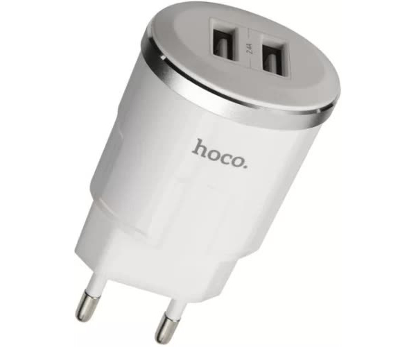 Сетевое зарядное устройство Hoco C38A Thunder, 2USB, 2.4A, белый (85089)