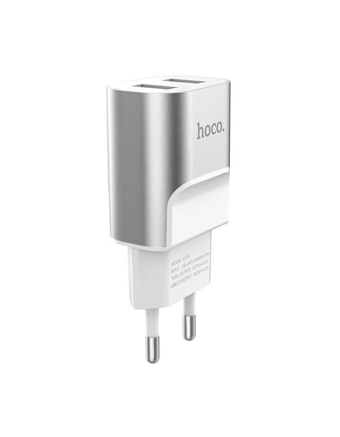 Сетевое зарядное устройство Hoco C47A Metal, 2USB, серебристый (93299)