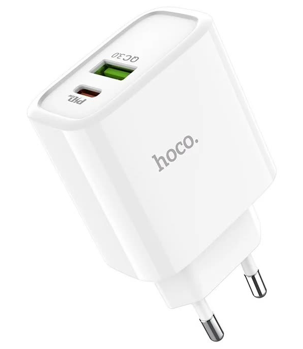 Сетевое зарядное устройство Hoco C57A, USB+Type-C, PD+QC3.0, белый (08625) зарядное устройство hoco c57a white