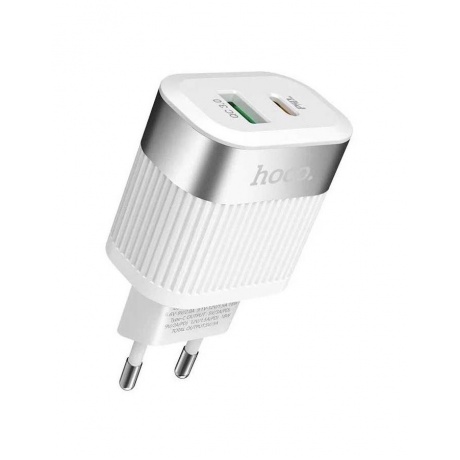 Сетевое зарядное устройство Hoco C58A, USB+Type-C, PD20W+QC3.0, белый (41523) - фото 4