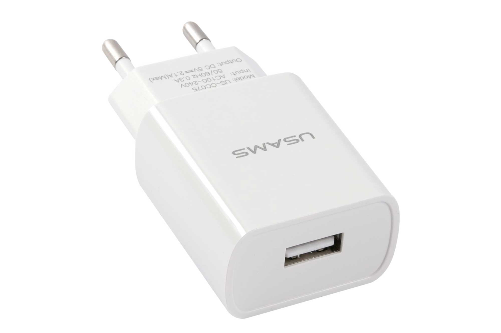 Сетевое зарядное устройство USAMS - (Модель - US-CC075) T18 1 USB, 2,1A белый (CC075TC01) prime line сетевое зарядное устройство prime line 2323 1 usb 1a кабель apple 8 pin 1 2 м белый