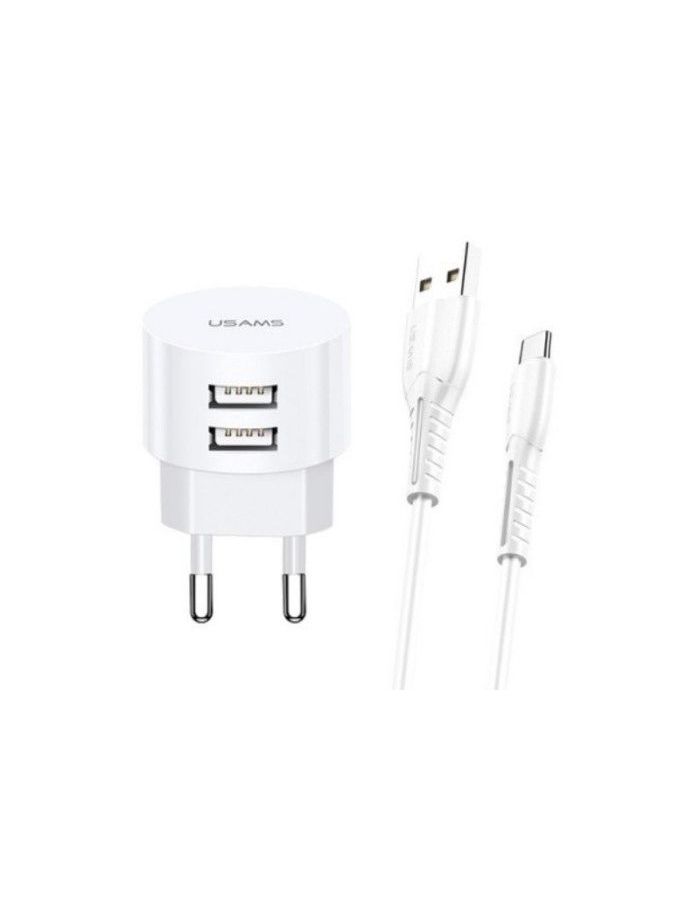 Сетевое зарядное устройство USAMS - (Модель Send-Tu Series Set) 2 USB + кабель Micro USB U35, белый (XTXLOGT18MC05) зарядное устройство usams send tu series set 2xusb кабель microusb u35 white xtxlogt18mc05