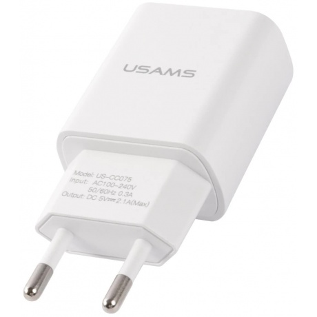 Сетевое зарядное устройство USAMS - (Модель T21 Charger kit) 1 USB T18 2,1A + кабель Lightning 1m, белый (T21OCLN01) - фото 1