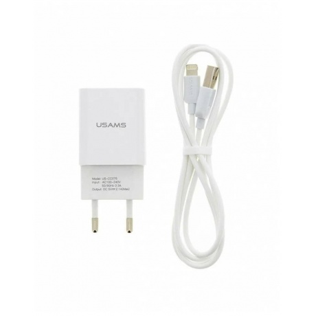 Сетевое зарядное устройство USAMS - (Модель T21 Charger kit) 1 USB T18 2,1A + кабель Lightning 1m, белый (T21OCLN01) - фото 3
