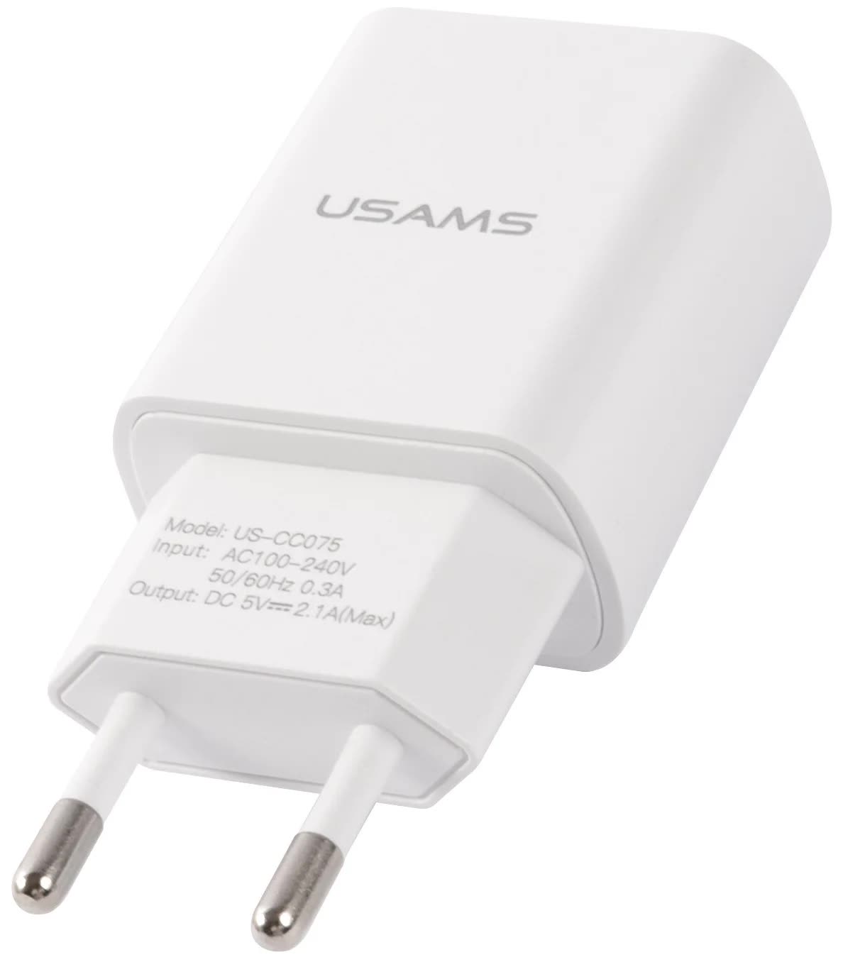 цена Сетевое зарядное устройство USAMS - (Модель T21 Charger kit) 1 USB T18 2,1A + кабель Lightning 1m, белый (T21OCLN01)