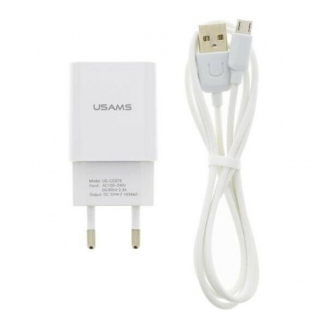 Сетевое зарядное устройство USAMS - (Модель T21 Charger kit) 1 USB T18 2,1A + кабель Micro USB 1m, белый (T21OCMC01) - фото 2