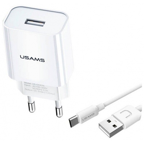 Сетевое зарядное устройство USAMS - (Модель T21 Charger kit) 1 USB T18 2,1A + кабель Micro USB 1m, белый (T21OCMC01) - фото 3