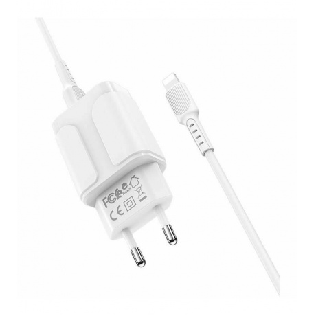 Сетевое зарядное устройство+кабель Lightning Borofone BA37A Speedy, 2USB, 2.4A, белый (16071) - фото 4
