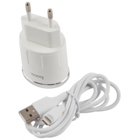 Сетевое зарядное устройство+кабель Lightning Hoco C37A, 1USB, белый (84846) - фото 2