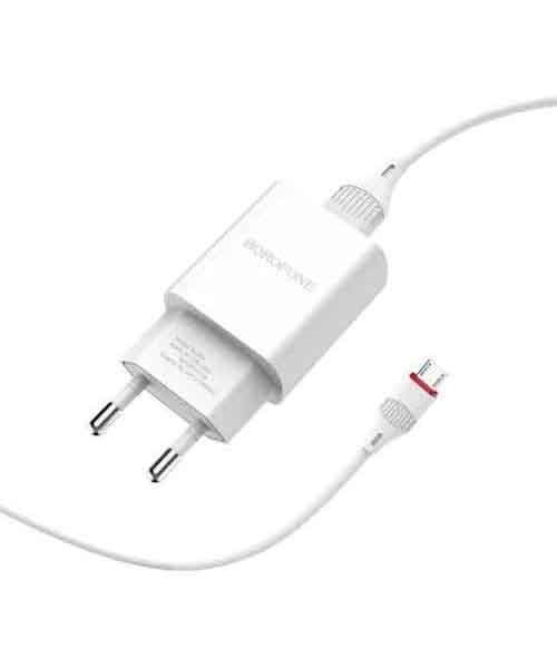 Сетевое зарядное устройство+кабель Micro-USB Borofone BA20A Sharp, 1USB, 2.1A, белый (00735) сетевое зарядное устройство borofone ba20a sharp кабель lightning белый