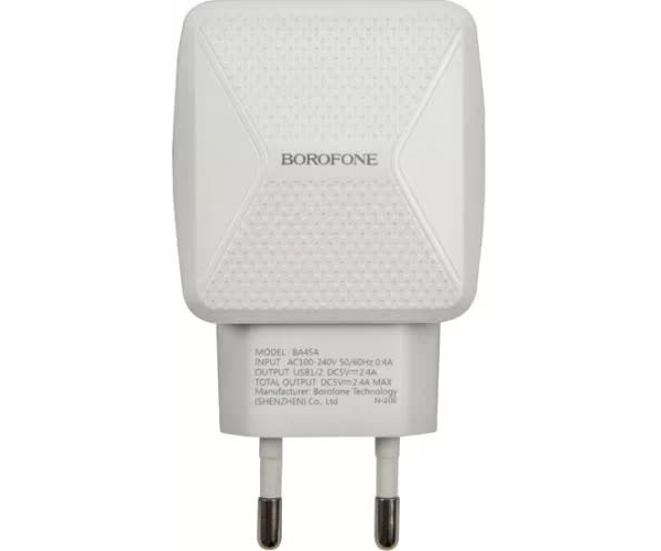 Сетевое зарядное устройство+кабель Micro-USB Borofone BA45A Max Power, 2USB, 2.4A, белый (26377)