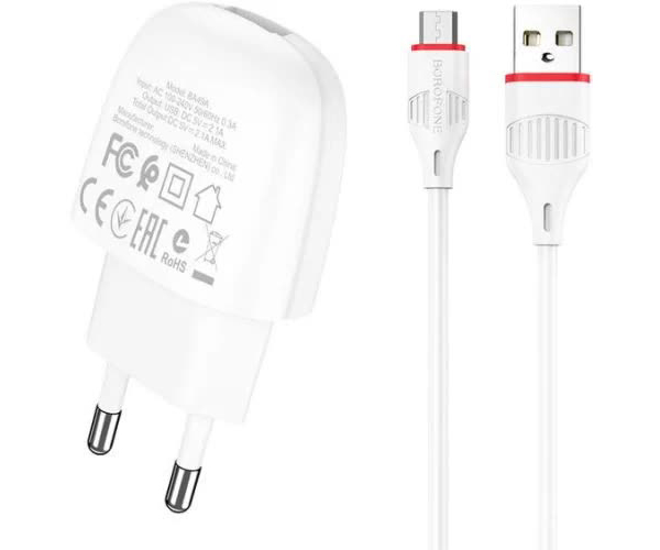 Сетевое зарядное устройство+кабель Micro-USB Borofone BA49A Vast power, 1USB, 2.1A, белый (28456)