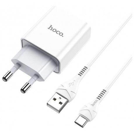 Сетевое зарядное устройство+кабель Type-C Hoco C81A Asombroso, 1USB, 2.1A, белый (27961) - фото 2