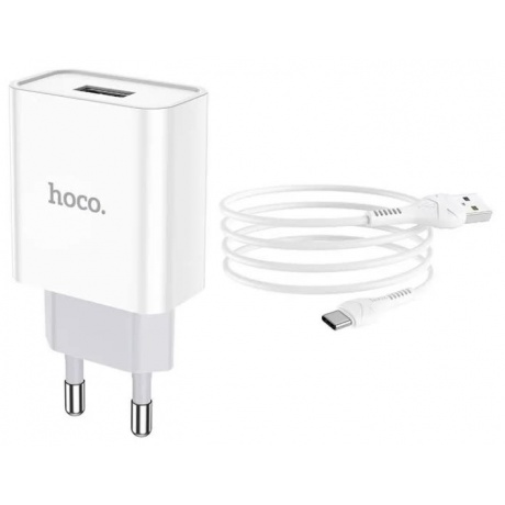 Сетевое зарядное устройство+кабель Type-C Hoco C81A Asombroso, 1USB, 2.1A, белый (27961) - фото 6