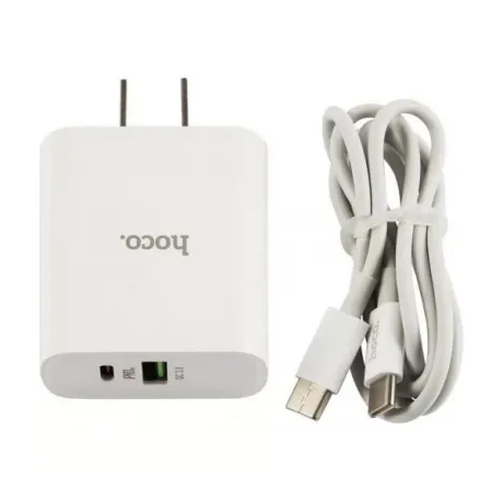 Сетевое зарядное устройство+кабель Type-C-Type-C Hoco C80, USB+T...
