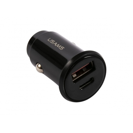 Автомобильное зарядное устройство USAMS USB+Type-C (модель US-CC086 C12), QC4.0+PD3.0 Fast Charging черный (CC86TC01) - фото 1