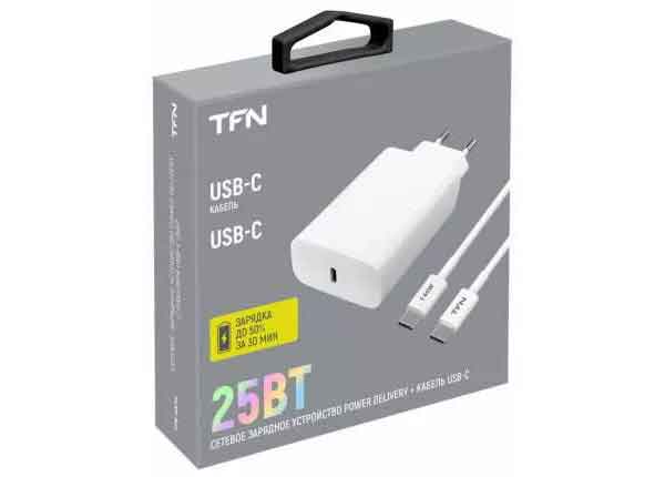Сетевое зарядное устройство TFN Type-C PD 25W+кабель Type-C white