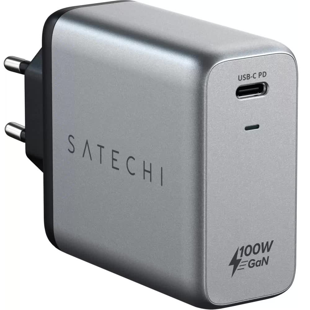 Сетевое зарядное устройство Satechi Compact Charger GaN Power Space Gray сетевое зарядное устройство satechi 100w usb c pd compact gan charger 100 вт серый космос