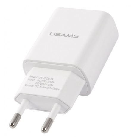 Сетевое зарядное устройство USAMS 1 USB T18 2,1A + кабель Type-C 1m, белый (T21OCTC01) - фото 1
