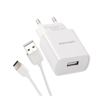 Сетевое зарядное устройство USAMS 1 USB T18 2,1A + кабель Type-C 1m, белый (T21OCTC01) - фото 2