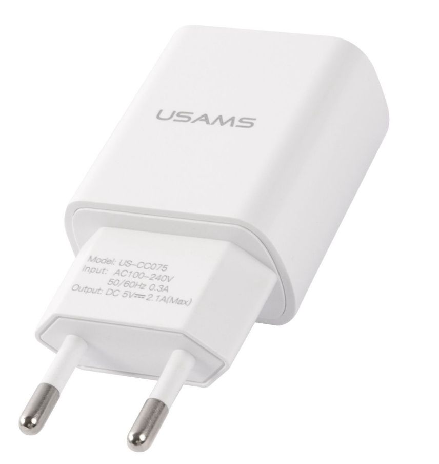 цена Сетевое зарядное устройство USAMS 1 USB T18 2,1A + кабель Type-C 1m, белый (T21OCTC01)