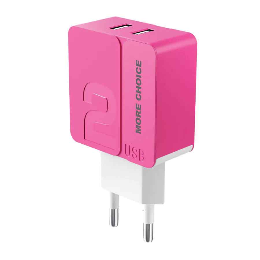 Сетевое зарядное устройство More choice NC46 Pink 2USB 2.4A More сетевое зарядное устройство more choice 2usb 2 4a для lightning 8 pin nc22i black