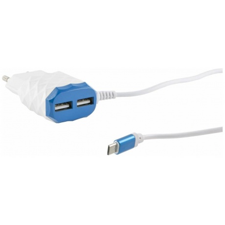 Сетевое зарядное устройство Red Line 2 USB+MicroUSB (модель NC-2.1AC(B)), 2.1A, синий - фото 2