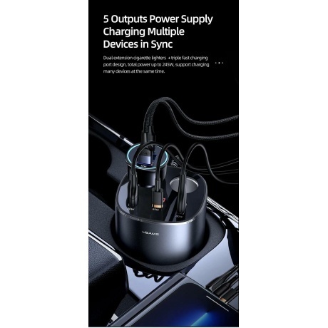Автомобильный зарядное устойство USAMS 245W, 2A + C серый (CC151TC01) - фото 8