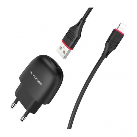 Сетевое зарядное устройство+кабель Lightning Borofone BA49A Vast power, 1USB, 2.1A, черный (28425) - фото 3