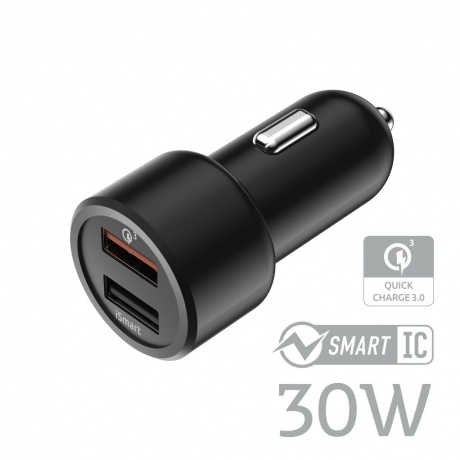 Автомобильное зарядное устройство OLMIO 30W, USBx2, QC, Smart IC, black - фото 2