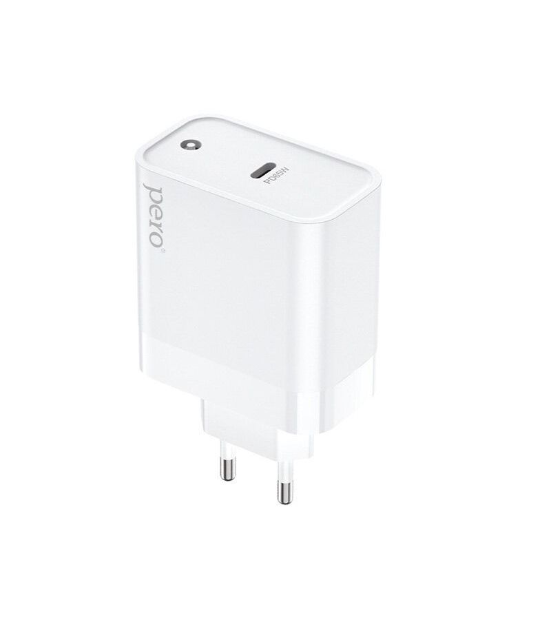 цена Сетевое зарядное устройство PERO TC16 GaN, USB-C PD, 65W белый