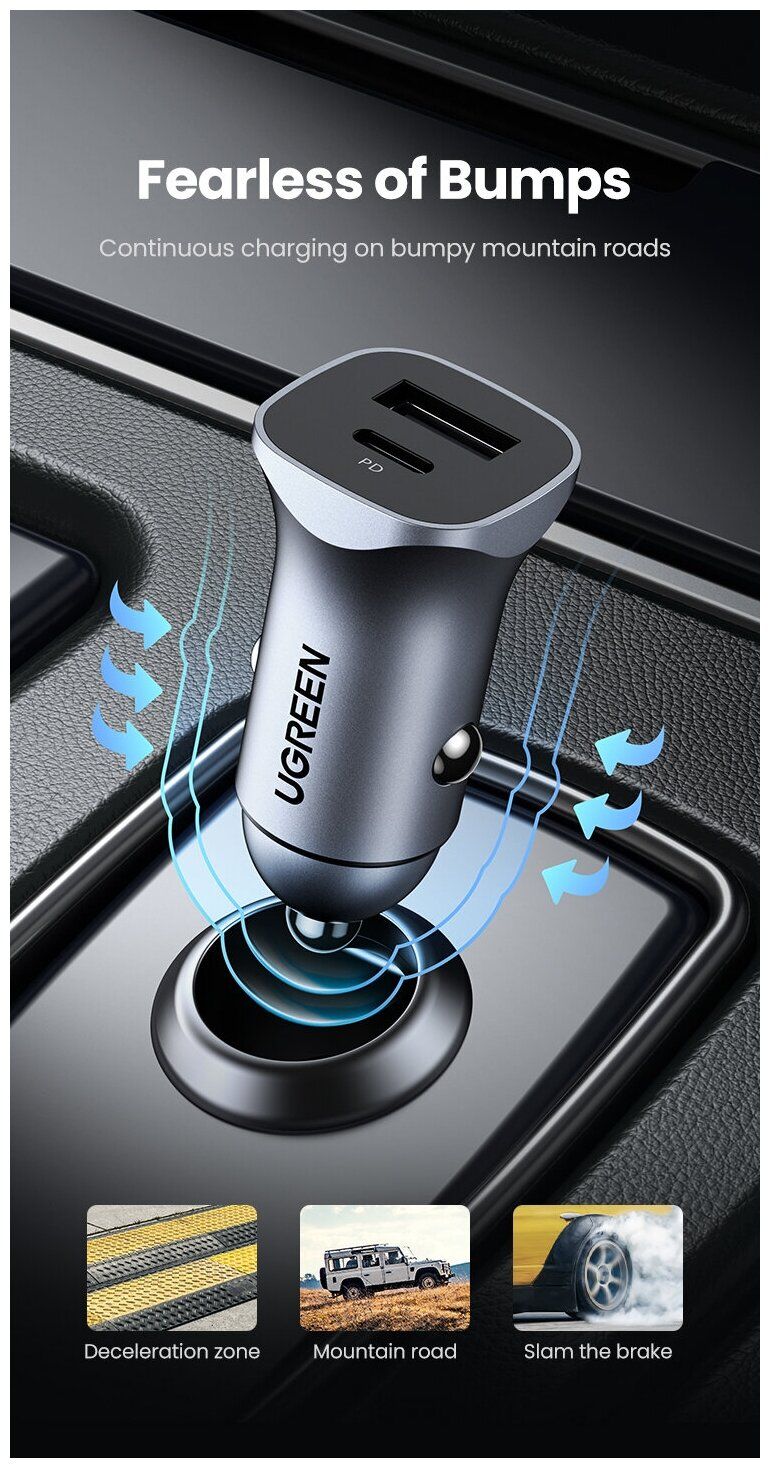 Автомобильное зарядное устройство UGREEN CD130 (40858) 30W Fast Car Charger  + SCP22.5W серый – купить в Москве | интернет-магазин KotoFoto.ru