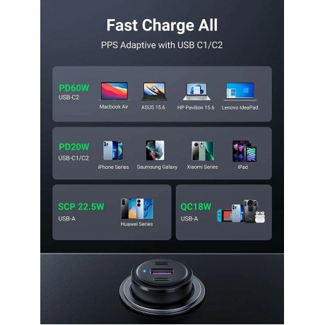 Зарядное устройство для автомобиля UGREEN CD239 (20467) 69W Car Charger Black - фото 20