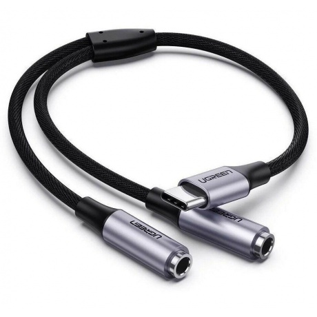 Разветвитель UGREEN AV144 (30732) USB Type C Male to 3.5mm 2 Female Audio Cable. 20см. серебристый - фото 1