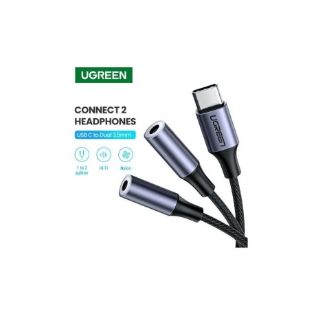 Разветвитель UGREEN AV144 (30732) USB Type C Male to 3.5mm 2 Female Audio Cable. 20см. серебристый - фото 3