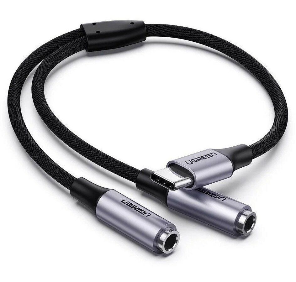 Разветвитель UGREEN AV144 (30732) USB Type C Male to 3.5mm 2 Female Audio Cable. 20см. серебристый