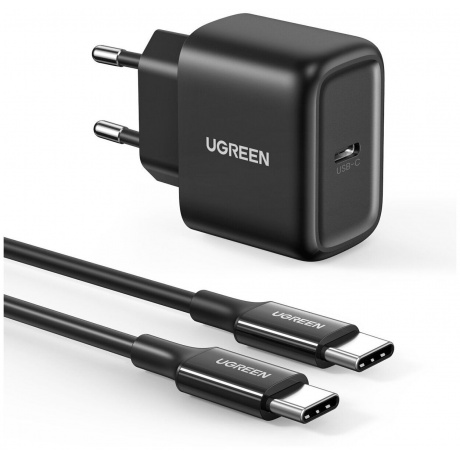 Сетевое зарядное устройство UGREEN CD250 (50581) USB-C 25W PD Charger + C-C 2M Cable EU. черный - фото 1