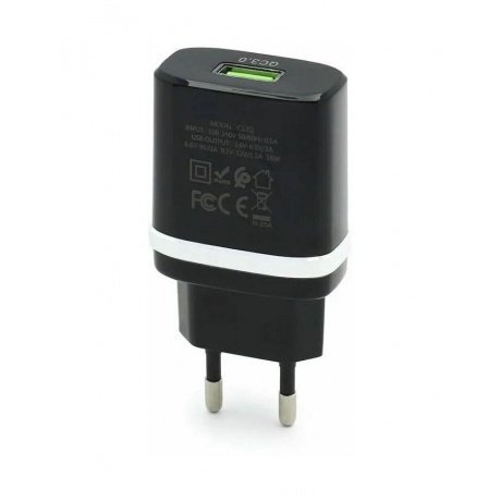 Сетевое зарядное устройство Hoco C12Q, 1USB, 3А, QC3.0, черный (16255) - фото 2