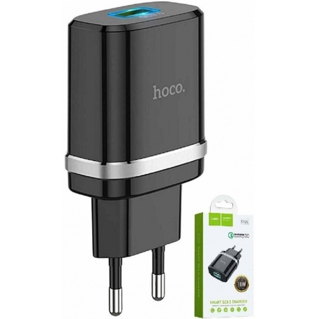 Сетевое зарядное устройство Hoco C12Q, 1USB, 3А, QC3.0, черный (16255) - фото 8