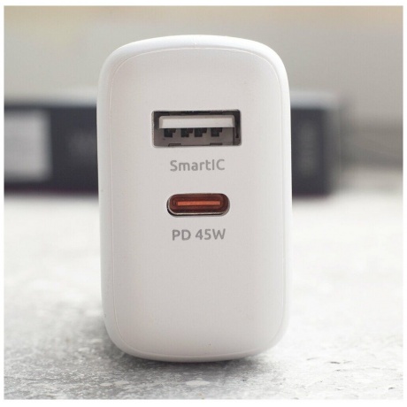 Сетевое зарядное устройство OLMIO 45W, Type-C +USB, PD, Smart IC, white - фото 3