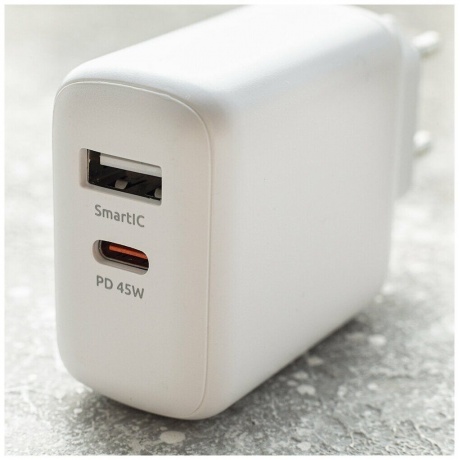 Сетевое зарядное устройство OLMIO 45W, Type-C +USB, PD, Smart IC, white - фото 5